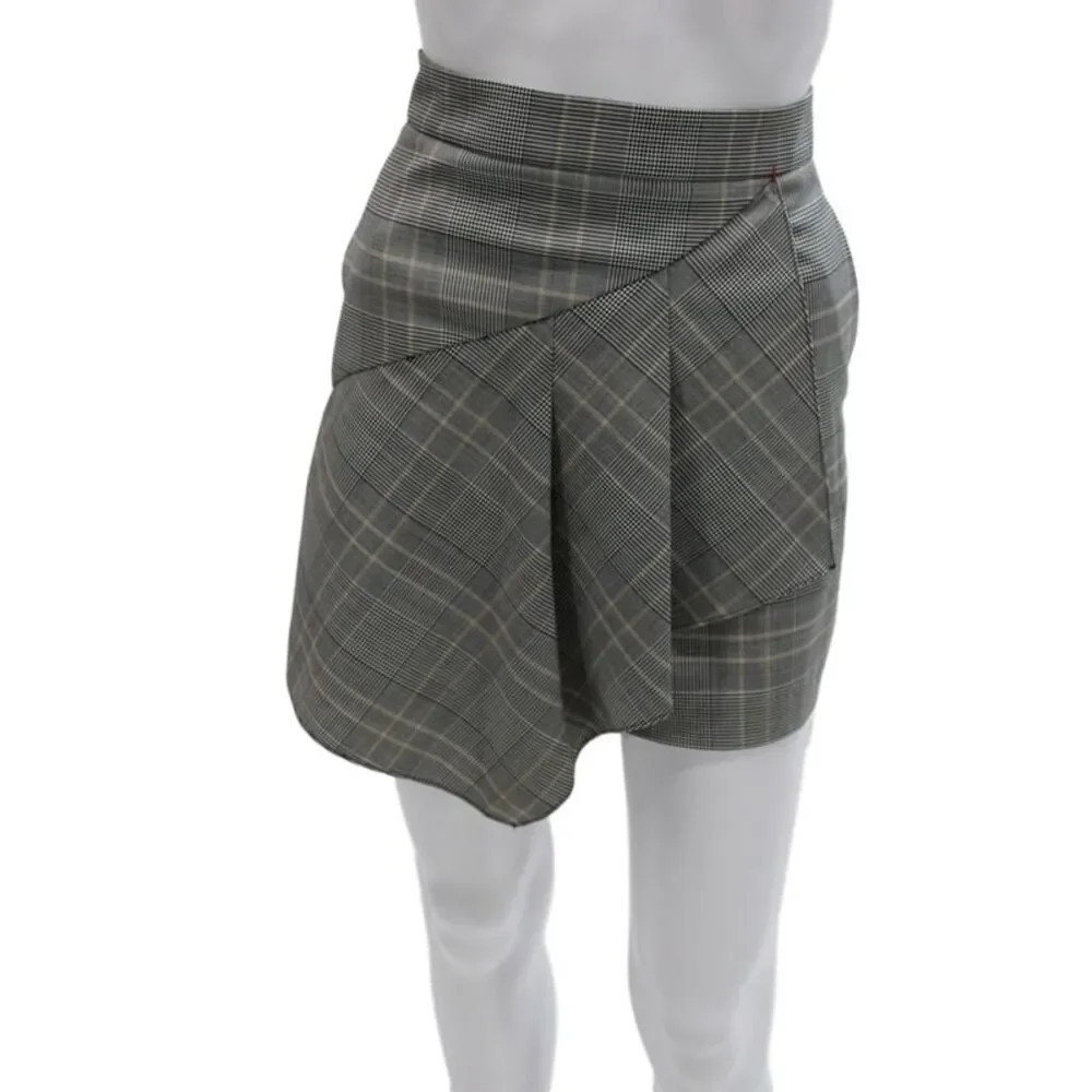 Tibi Women Wrap Skort Gray Plaid Wool Blend Size 8